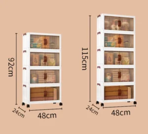 Tủ Nhựa Gấp Gọn 5 Tầng Có Bánh Xe, Cửa Mở Trước, Đựng Quần Áo, Đồ Chơi