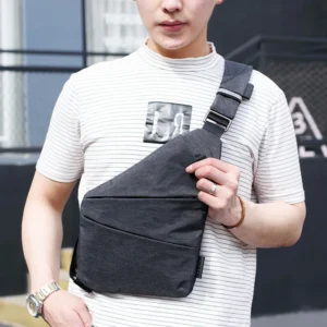 Túi Đeo Chéo Nam 3 Ngăn Vải Chống Rạch 31 x 23 cm, Màu Xám Đậm