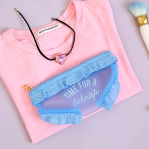 Túi Đựng Mỹ Phẩm Lưới Trong Viền Bèo Nhún, Khóa Kéo, Gấp Gọn Mang Theo