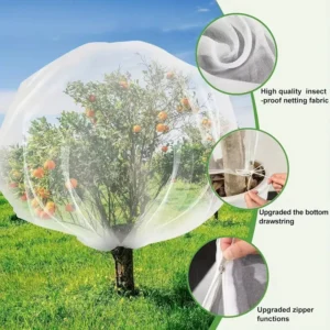 Túi Lưới Trùm Cây Chắn Côn Trùng, Chim 0,7 × 1 m Có Khóa Kéo, Dây Rút