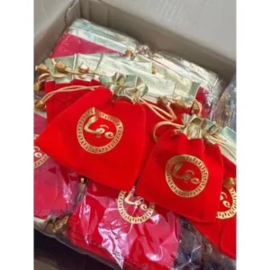 Túi Nhung Đỏ Chữ Lộc Kèm 10 Đồng Xu Trang Trí Tết