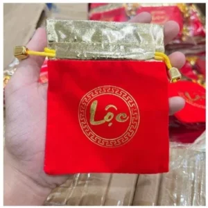 Túi Nhung Đỏ Chữ Lộc Kèm 10 Đồng Xu Trang Trí Tết