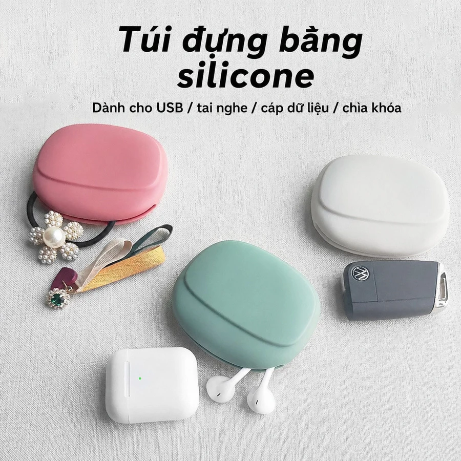 Túi Silicone Đựng Tai Nghe 9 × 8 × 2,5 cm, Đựng Cáp Sạc, USB, Chìa Khóa, Có Hóa Đơn