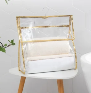 Túi Treo Đồ Nhà Tắm PVC Chống Nước 2 Ngăn 39 x 37 x 17 cm Viền Vàng