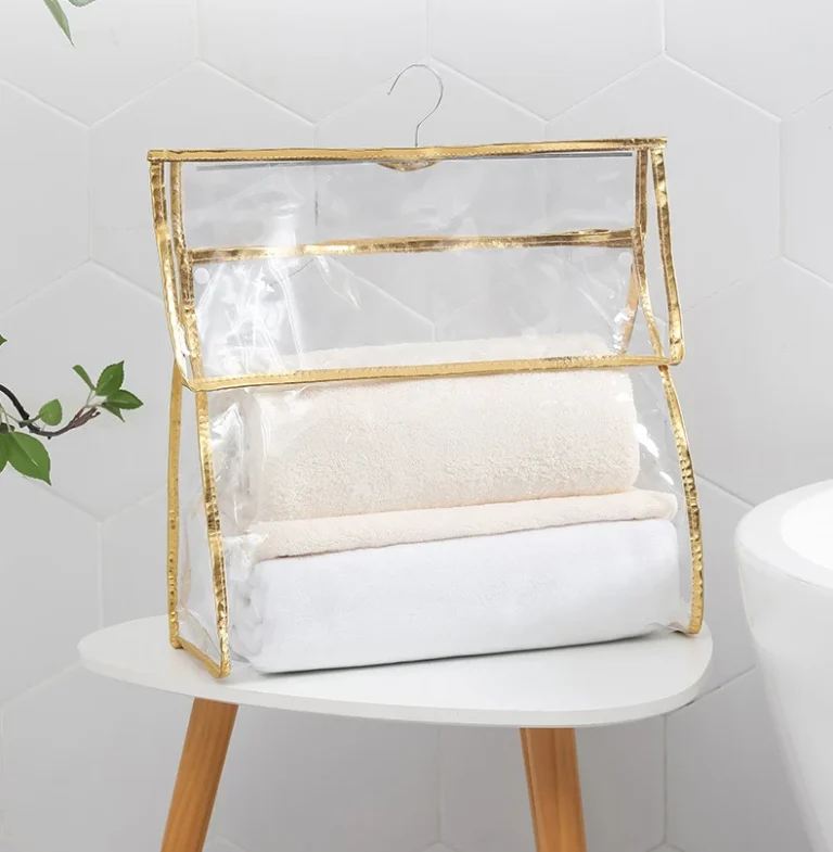Túi Treo Đồ Nhà Tắm PVC Chống Nước 2 Ngăn 39 x 37 x 17 cm Viền Vàng