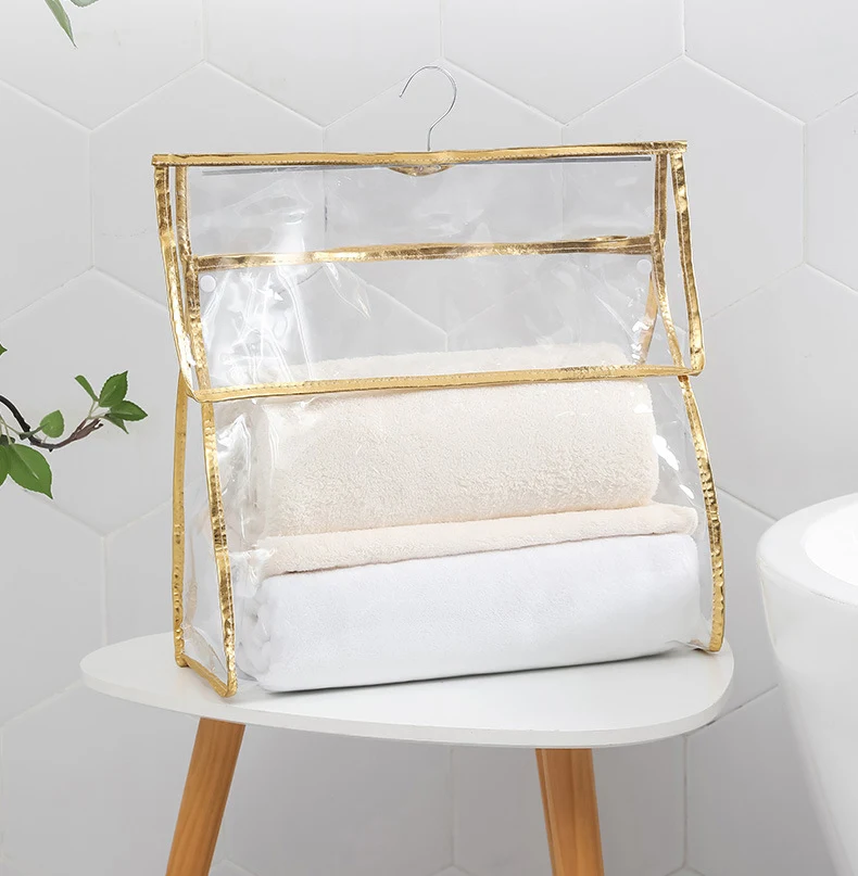 Túi Treo Đồ Nhà Tắm PVC Chống Nước 2 Ngăn 39 x 37 x 17 cm Viền Vàng