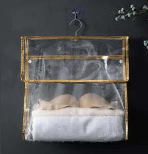 Túi Treo Đồ Nhà Tắm PVC Chống Nước 2 Ngăn 39 x 37 x 17 cm Viền Vàng