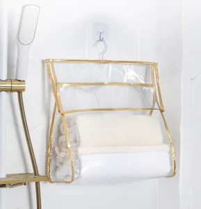 Túi Treo Đồ Nhà Tắm PVC Chống Nước 2 Ngăn 39 x 37 x 17 cm Viền Vàng