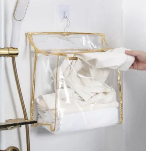 Túi Treo Đồ Nhà Tắm PVC Chống Nước 2 Ngăn 39 x 37 x 17 cm Viền Vàng