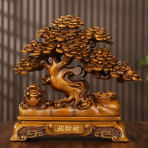 Tượng Cây Kim Tiền Nhựa Màu Gỗ Đàn Hương 24 × 10 × 23 cm