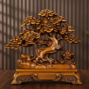 Tượng Cây Kim Tiền Nhựa Màu Gỗ Đàn Hương 24 × 10 × 23 cm