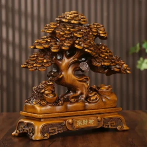 Tượng Cây Kim Tiền Nhựa Màu Gỗ Đàn Hương 24 × 10 × 23 cm