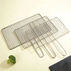 Vỉ Kẹp Nướng Thịt Inox 35 × 20 cm Có Tay Cầm