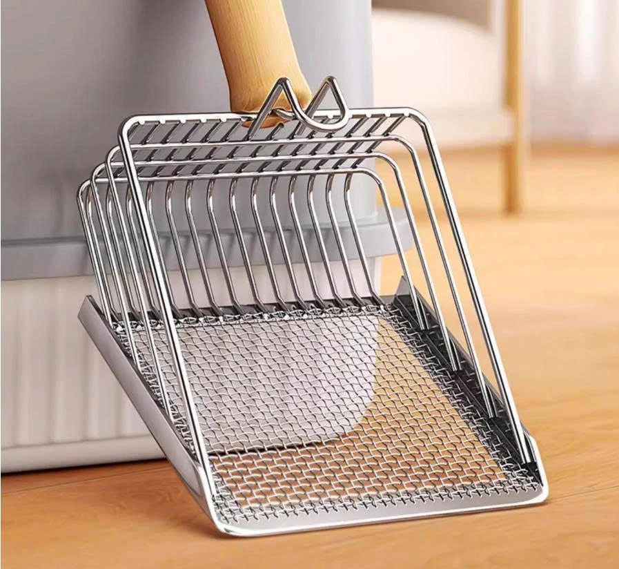 Xẻng Xúc Cát Mèo Thép Không Gỉ 26 x 13 cm Cán Gỗ, Màu Bạc