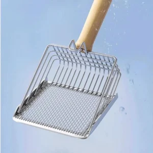 Xẻng Xúc Cát Mèo Thép Không Gỉ 26 x 13 cm Cán Gỗ, Màu Bạc