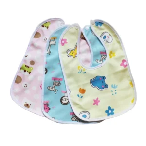 Yếm Ăn Dặm Vải Cho Bé 20 × 29 cm Có Nút Bấm Chỉnh Cổ, Họa Tiết Con Vật