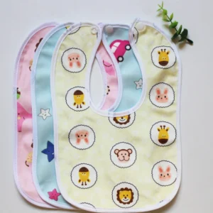 Yếm Ăn Dặm Vải Cho Bé 20 × 29 cm Có Nút Bấm Chỉnh Cổ, Họa Tiết Con Vật